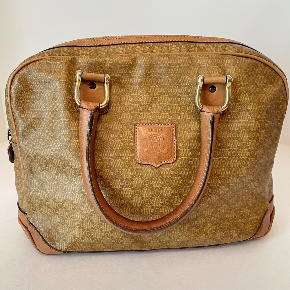 Celine Macadam Vintage Brown/Beige PVC Top Handle Hand Bag - Picture 5 of 16